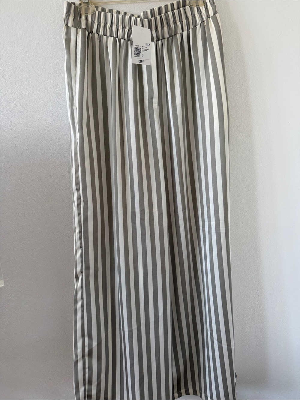 Forever 21 Striped Wide-Leg Women’s Pants in Light Gray and Cream